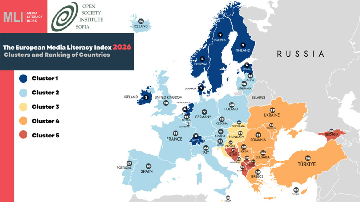 Къде е мястото на България според доклада по Индекса за медийна грамотност 2026?