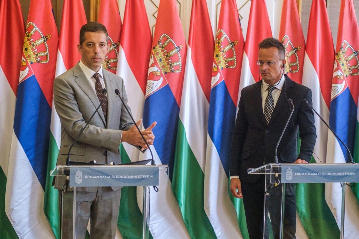 Външните министри на Сърбия и Унгария Марко Джурич и Петер Сиярто.