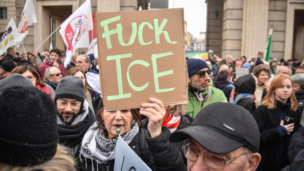 Протест срещу присъствието на агенти на ICE на Зимната олимпиада в Милано, 31 януари 2026 г.