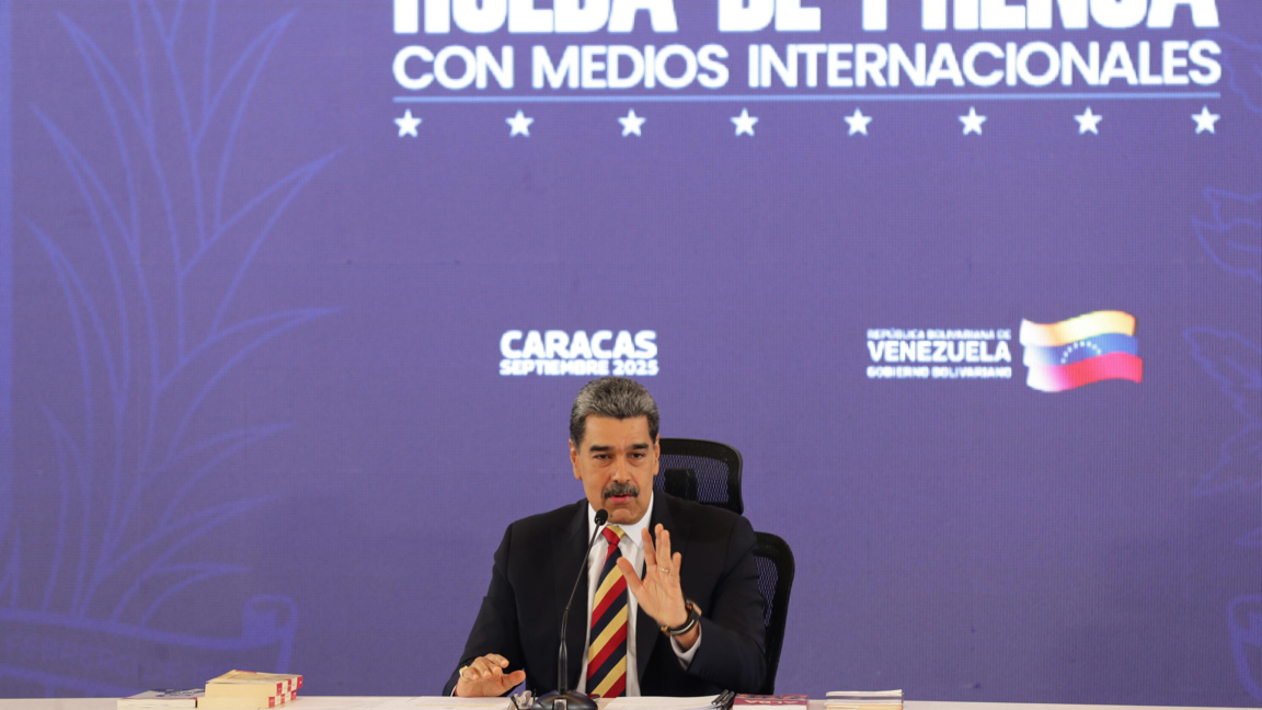Венецуелският президент Николас Мадуро говори на пресконференция в Каракас, Венецуела, архив, септември 2025 г.